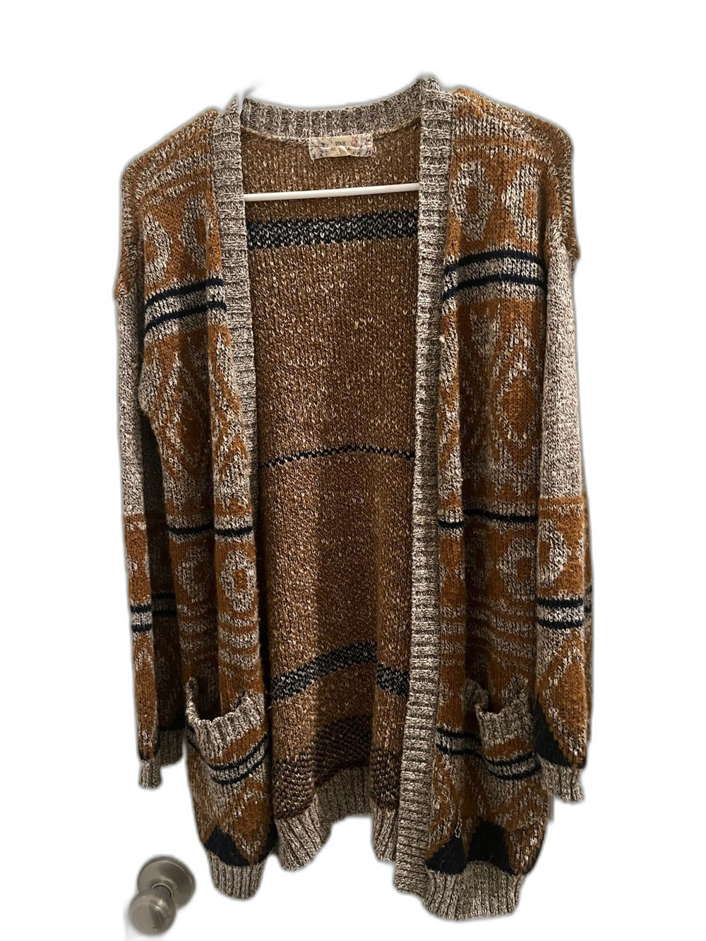 Pink Republic Open-Front Cardigan in Brown and Gray
